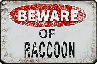 Beware of Raccoon Vintage Metal Tin Sign Retro Funny Tin Sign for Wall Decor—8" x 12"—Raccoon