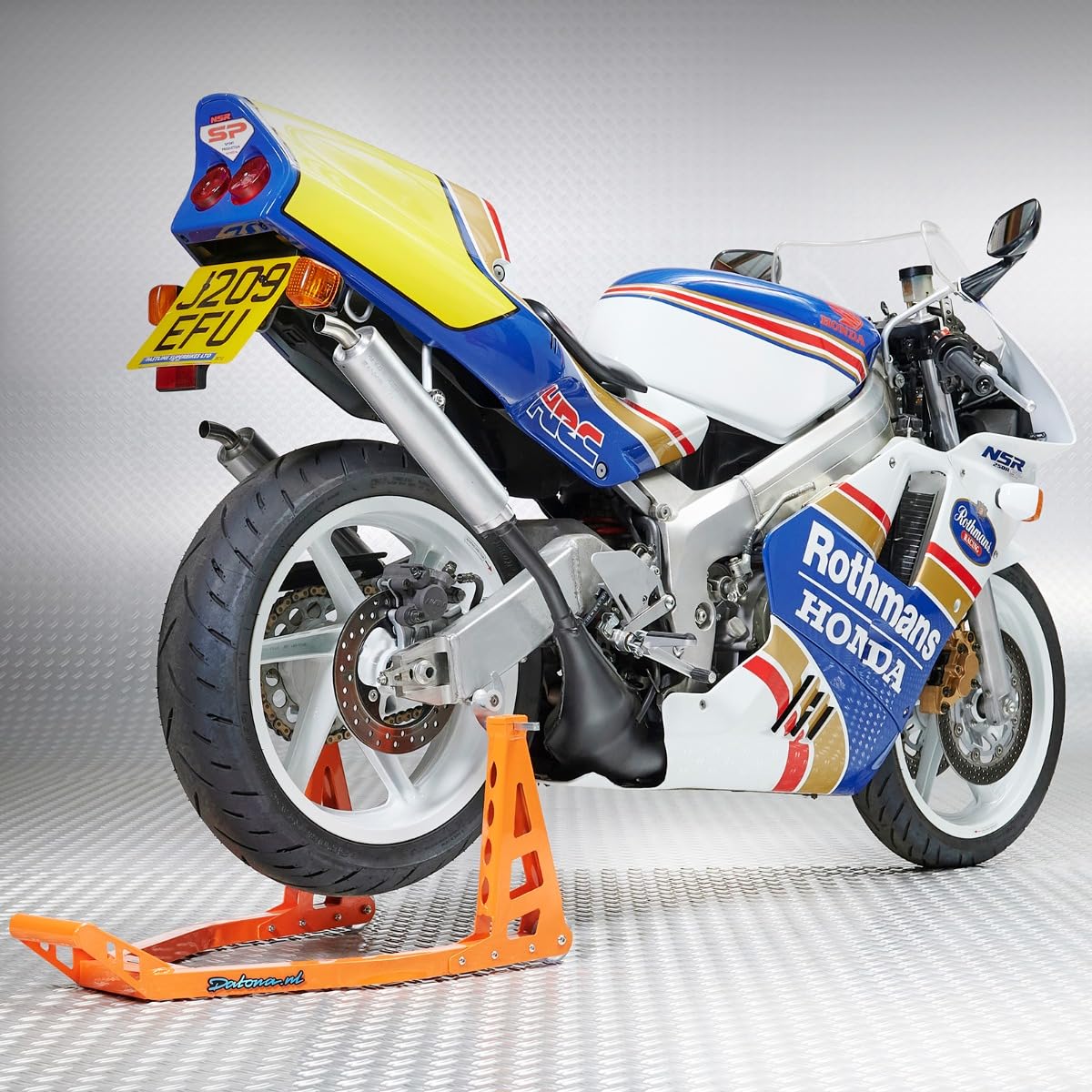 Motorrad Ständer Hinterrad Montageständer MotoGP - Orange - Aluminium 3 kg, Hebekapazität 250 kg, Verstellbar 24–36 cm, Kompatibel mit Bobbins M6 M8 M10 M12