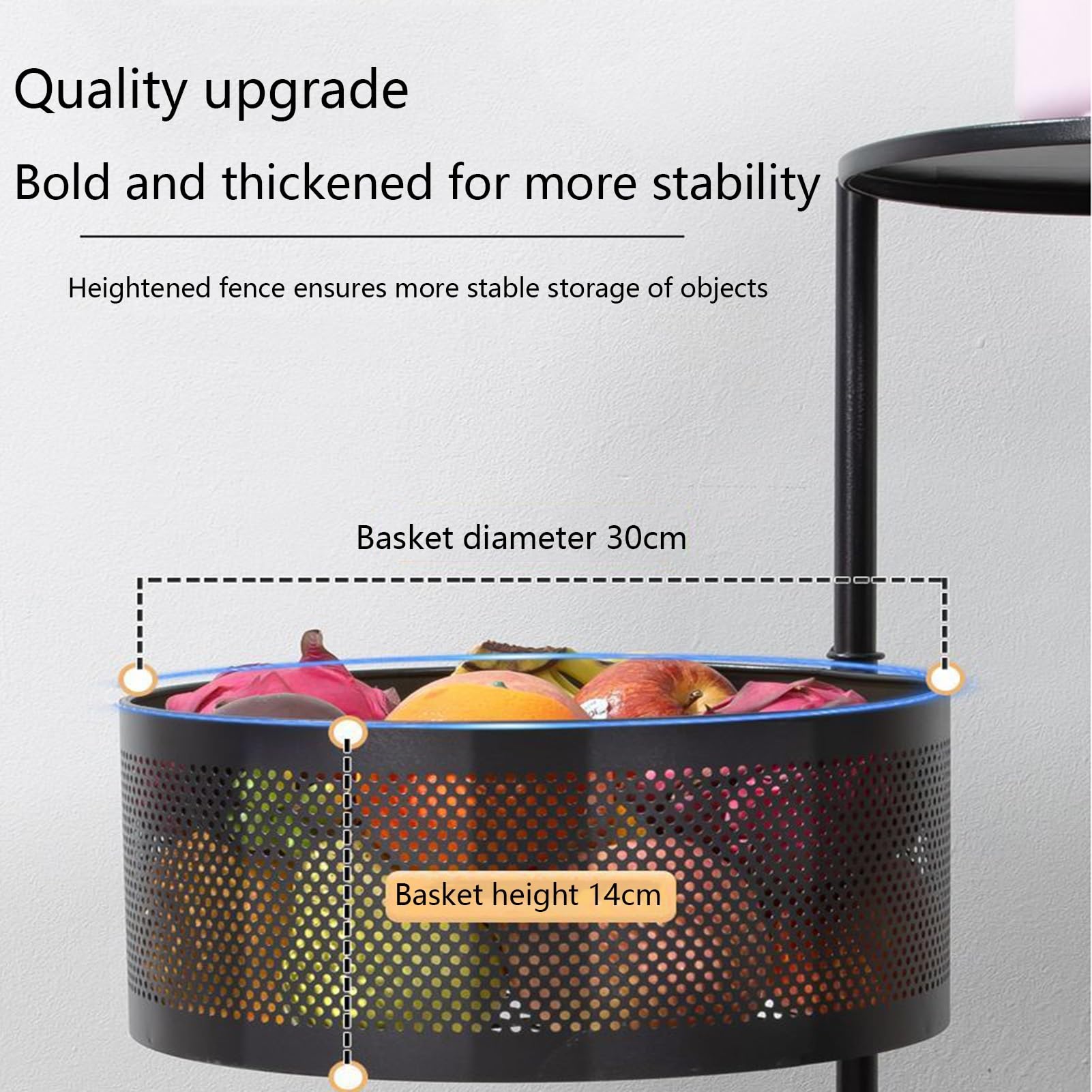 Carrello portaoggetti Girevole con Ruote, per Bagno, Balcone, Cucina, con Ruote bloccabili (Colore: Nero, Dimensioni: Quattro Strati)