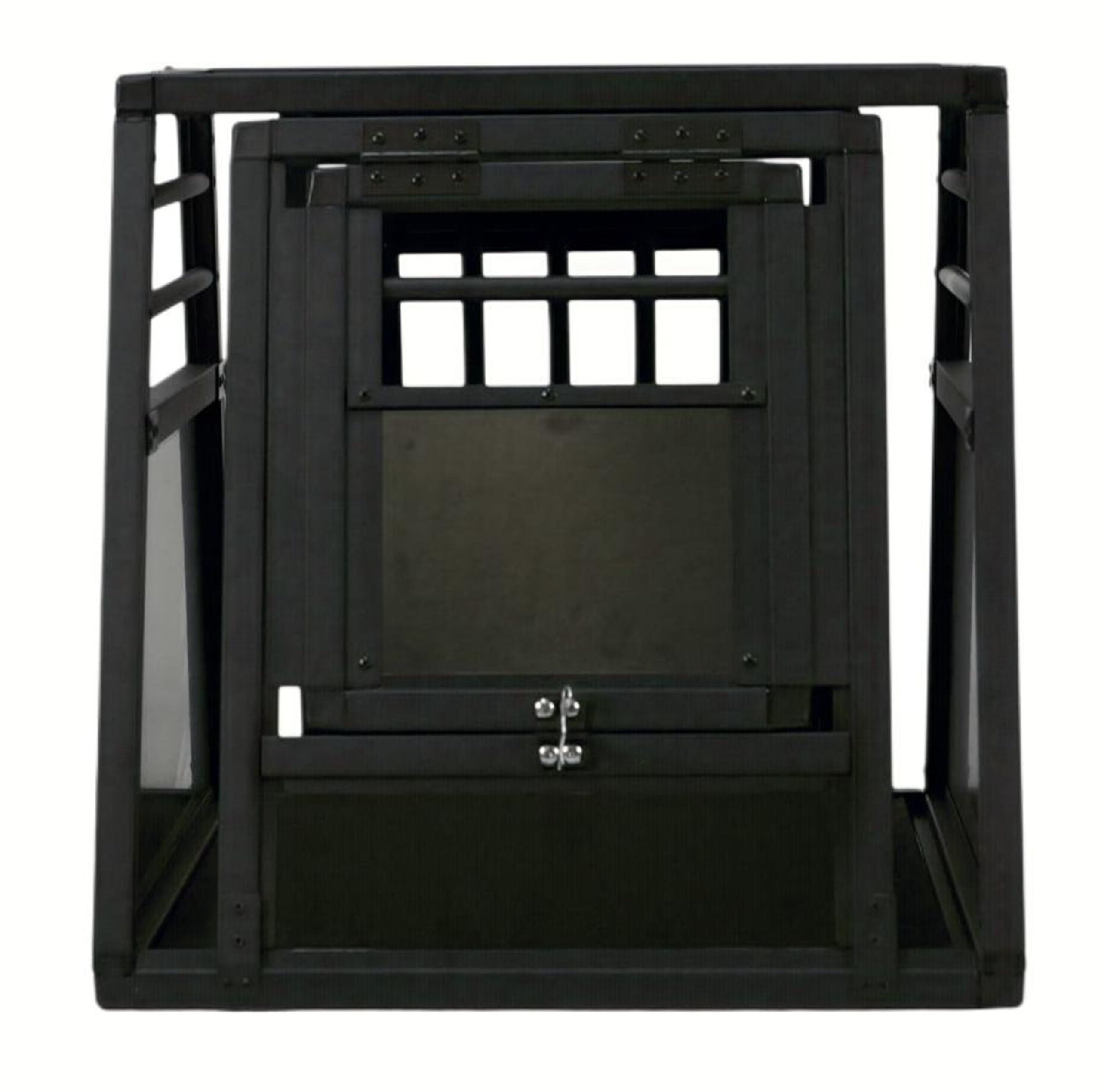 DOGHEAD Hundetransportbox Proline, Single 55x65x55 cm, Schwarz, Aluminium, Beidseitig Abgeschrägt 75°, mit Notausstieg