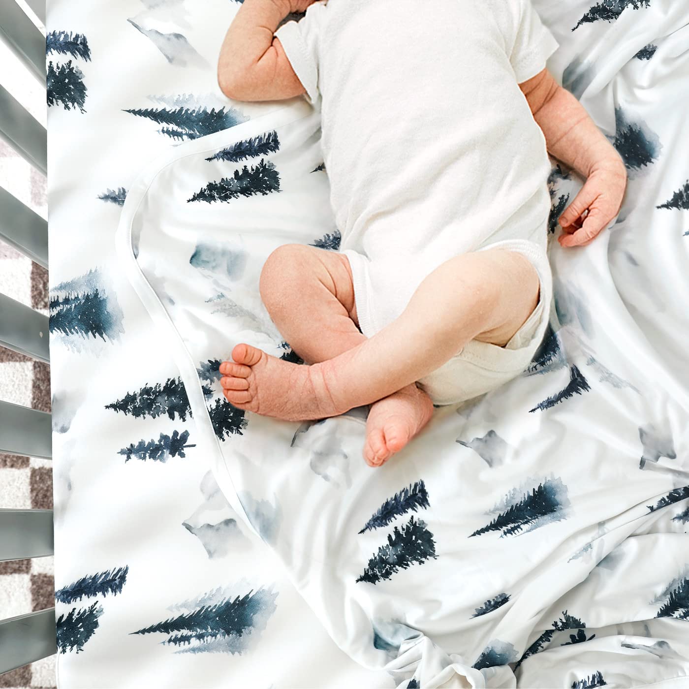 GRSSDER Baby Blankets Super Soft Stretchy Jersey Swaddle Blankets 2 Pack for Baby Boys, Double Layer Reversible Receiving Blankets 34 x 44, Extra Large for Swaddling, Deer & Forest