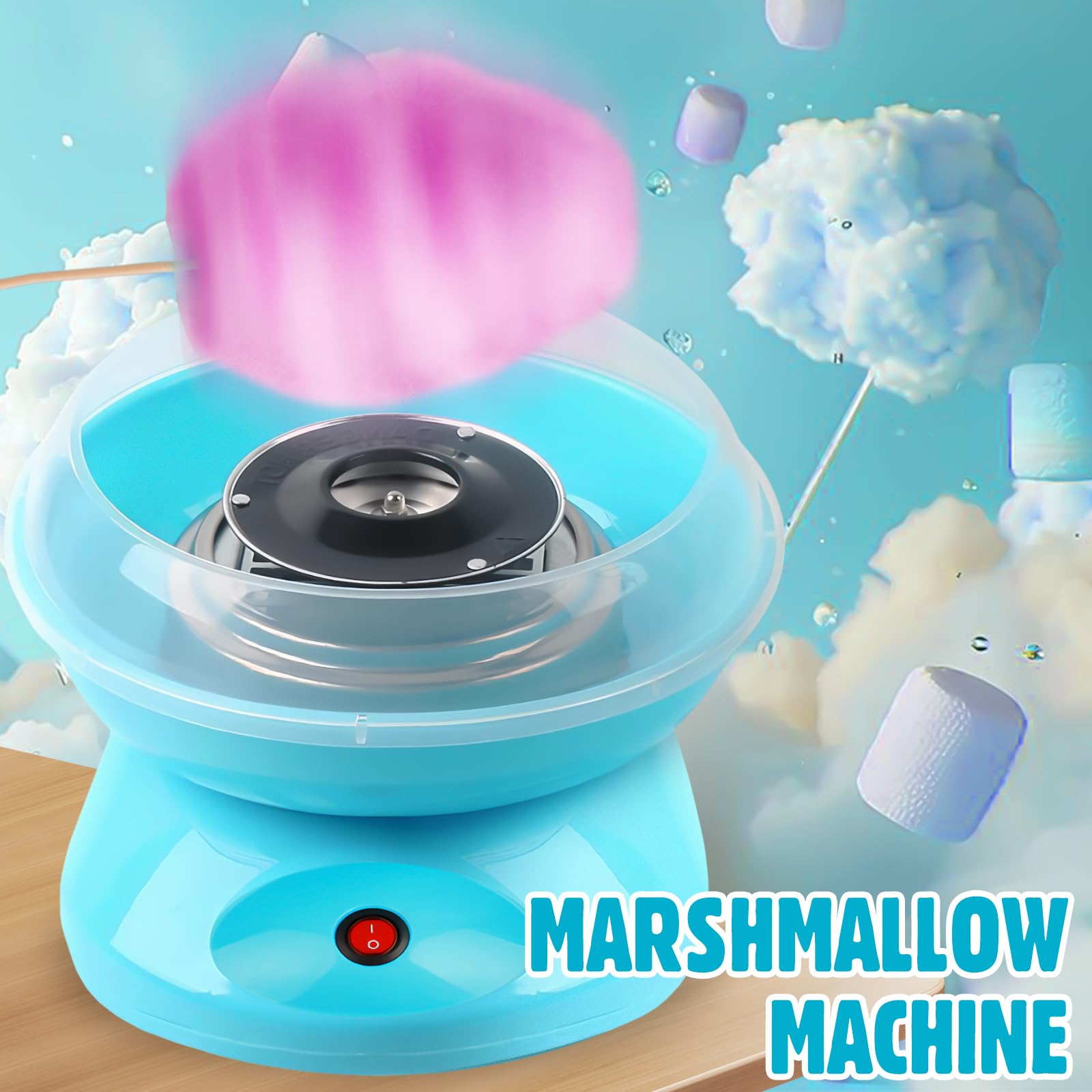 Zuckerwattemaschine Retro Cotton Candy Machine: Zuckerwatte Maschine mit Stäbchen und Messlöffel, Zuckerwatte Zucker Set Höhe 27 cm für Zuhause Kindergeburtstag Party Blau