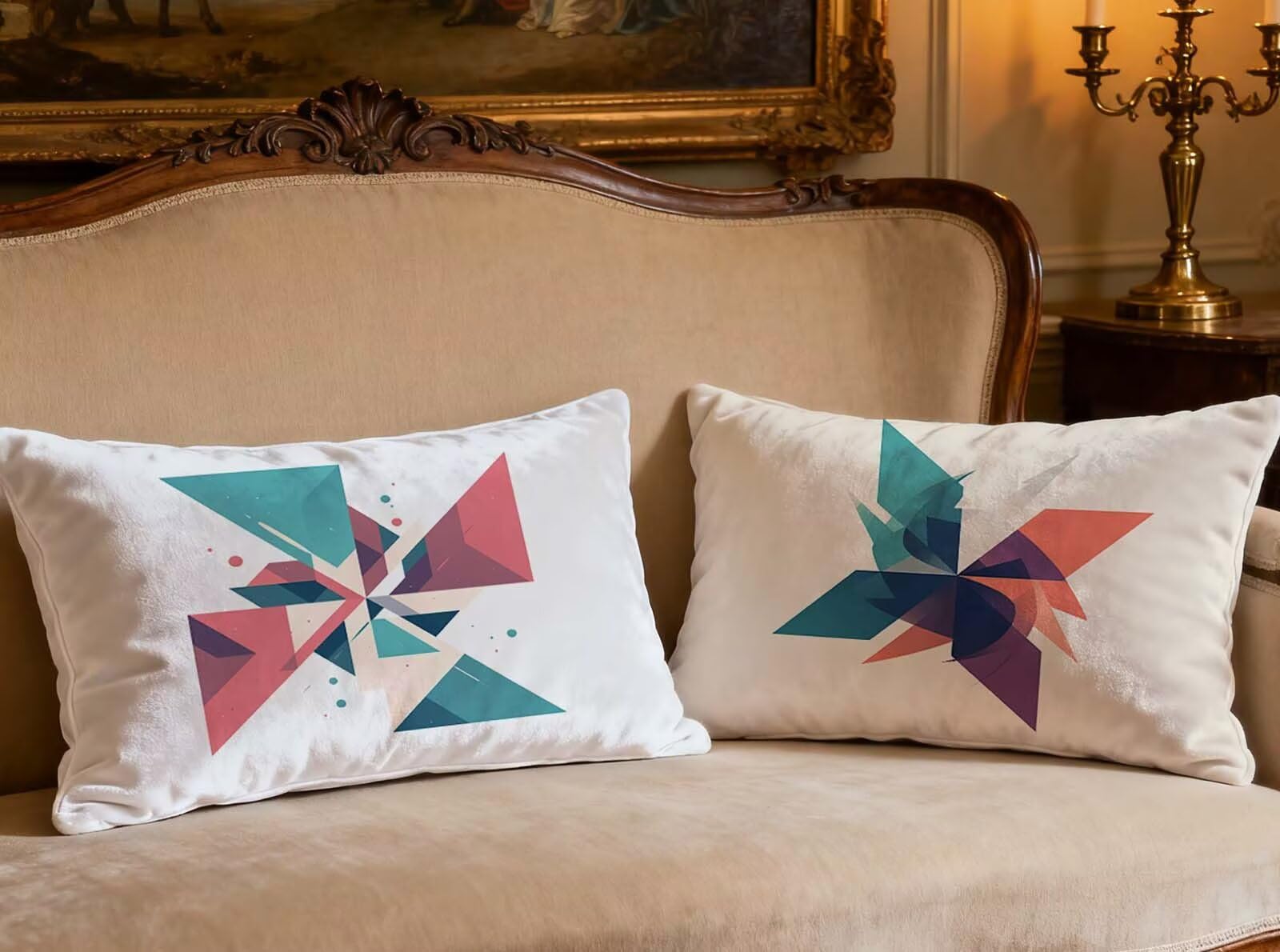 Taie oreiller 70x90cm velours blanc géométrique haut de gamme