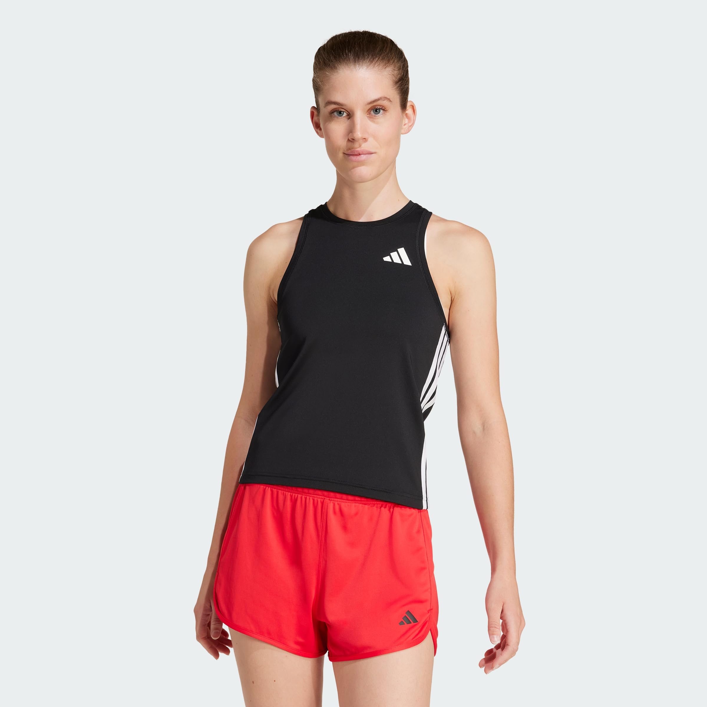 adidas Women's Train Essentials 3-Stripes Workout Tank Shirt, Black/White, XS