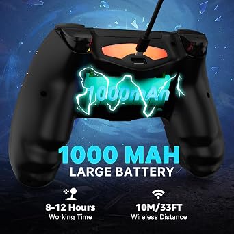 CHENGDAO Kabelloser Controller für PS4 Multi-Plattform Controller kompatibel mit PS4/Pro/Slim/PC/iOS/Android/MacOS mit Dual-Vibration/35-mm-Audio-Buchse/empfindlichem Touchpad (Schwarz)
