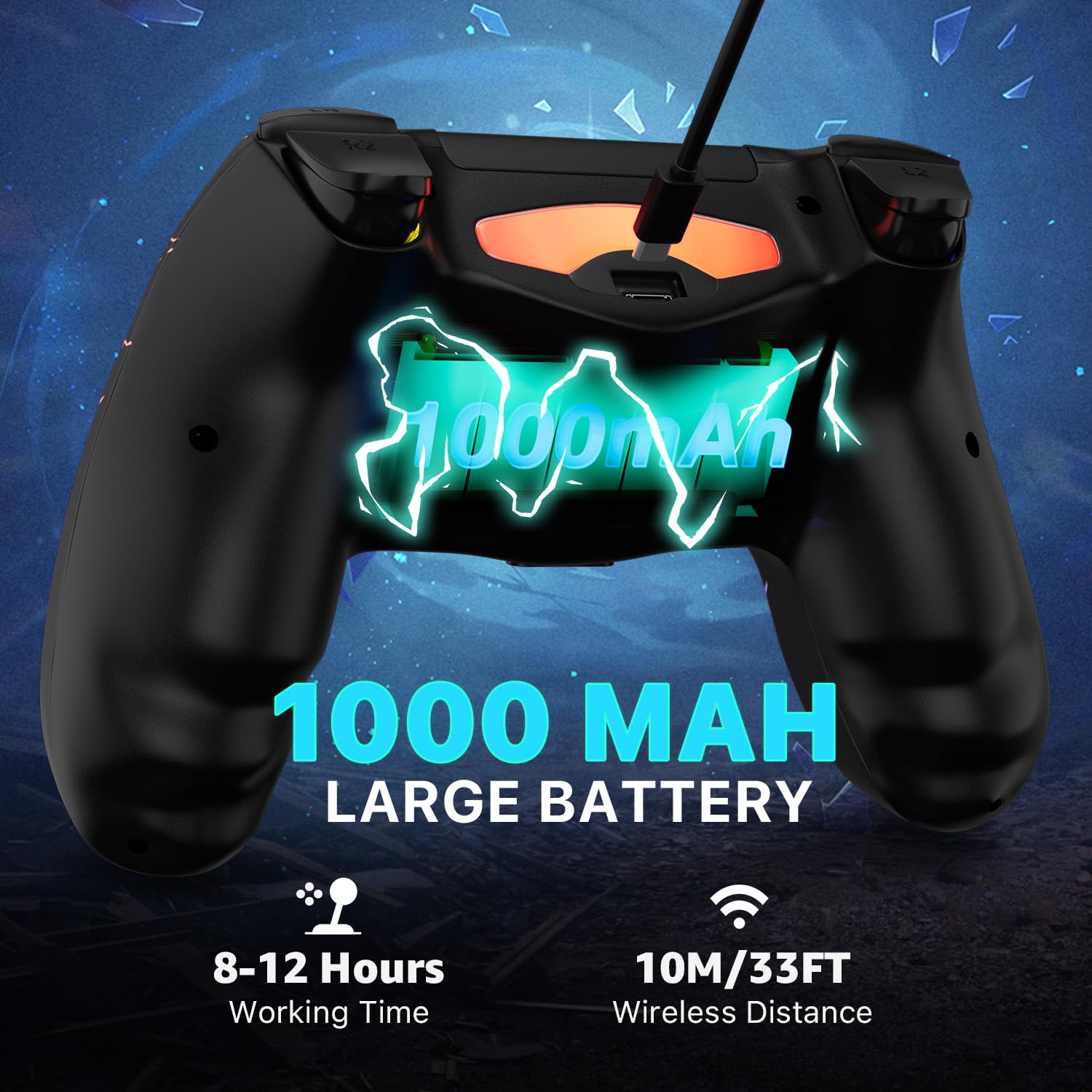 CHENGDAO CHENGDU Manette PS4 Sans Fil, Manette de Jeu pour PlayStation 4/Pro/Slim avec Éclairage RVB Réglable, Batterie 1000mAh, Capteur de Mouvement 6-Axes, Double Vibration, Jack Audio 3.5mm