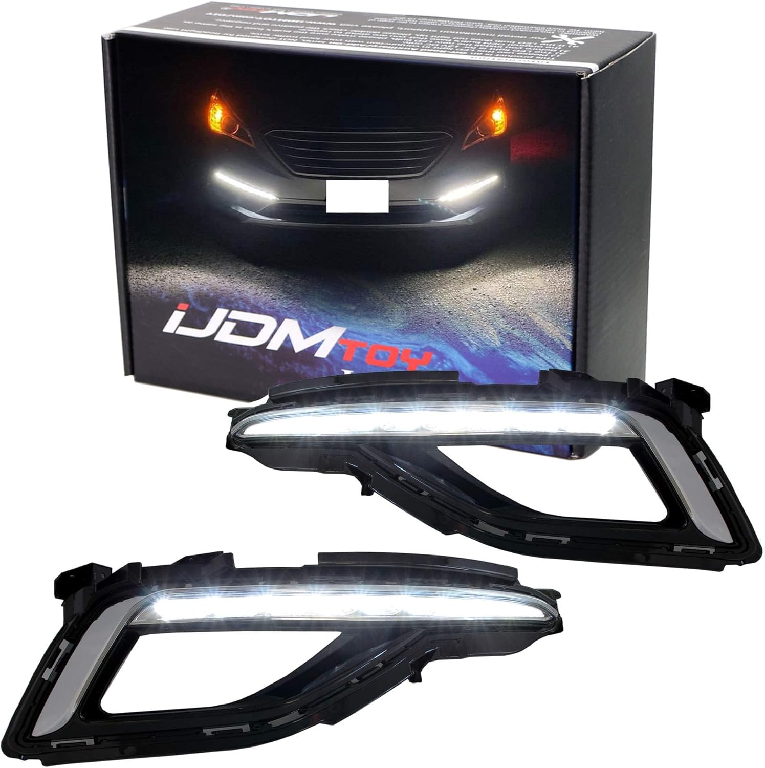 iJDMTOY Xenon White LED Daytime Running Lights Compatible With 2015-2017 Hyundai Sonata SE, OEM Style DRL Bezels