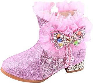 Botas infantis para meninas sapatos para crianças pequenas botas curtas botas para meninas sapatos de algodão princesa flip-lantejoulas botas meninas (rosa, 32)