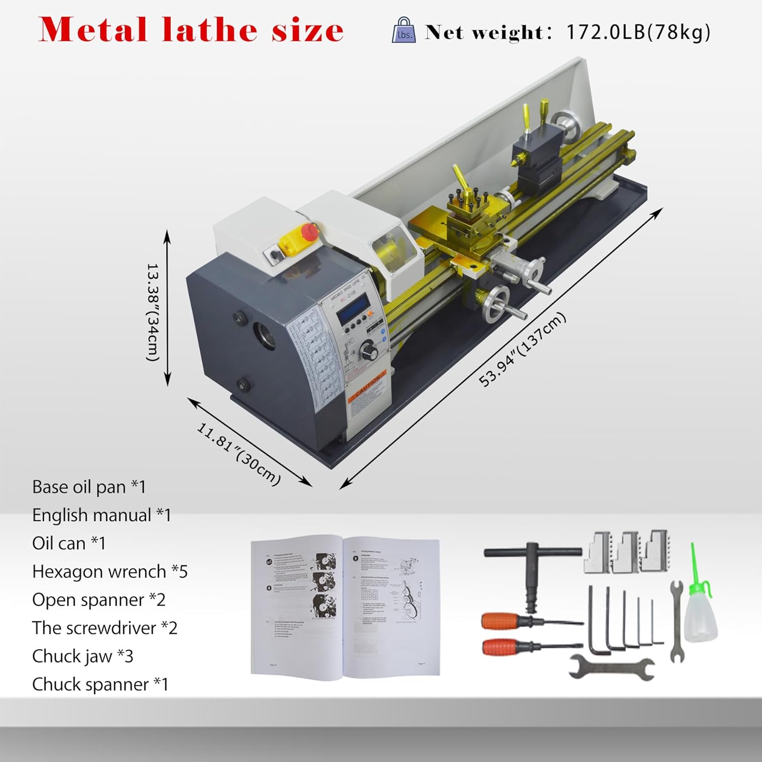 Metal Bench Lathe 8"*39" Benchtop Mini Metal Lathe Metric and Imperial Electronic Gear Lathe for Woodworking Metalworking Variable Speed 50-2500rmp 4-Way Tool Post,Three-Jaw Chuck 110V 1100W