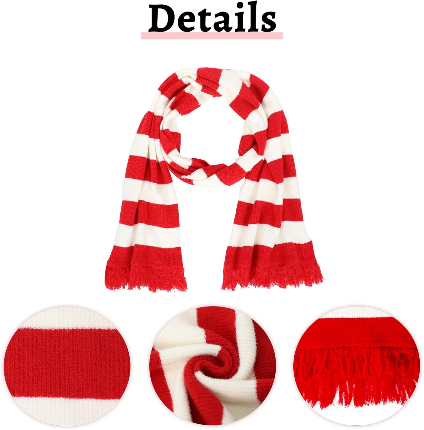 Red and White Striped Scarf Christmas Snowman Knit Gru Scarf for Women Men Boys Girls Winter Warm Costume Holiday - Image 4