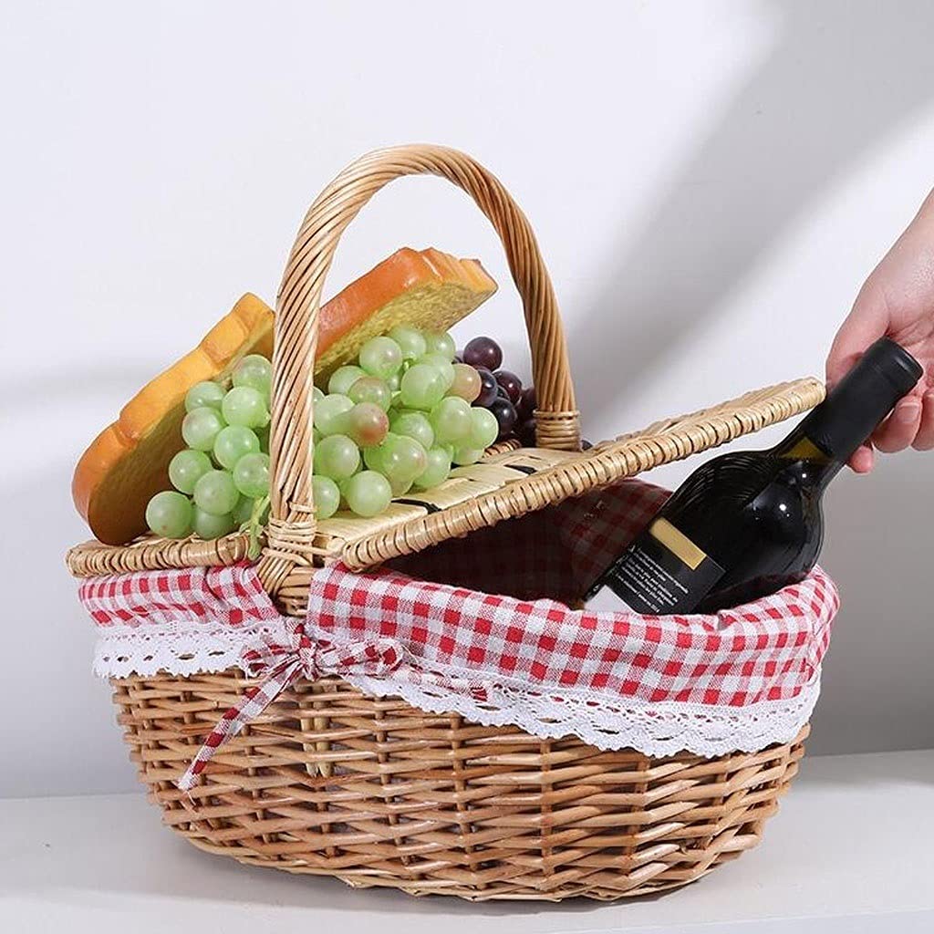 borsa da picnic Cestino da picnic fatto a mano con manico Picnic Thisper Doppio coperchio cestino del coperchio con fodera rifornimenti picnic leggeri durevoli Cesto portaoggetti da esterno per famigl