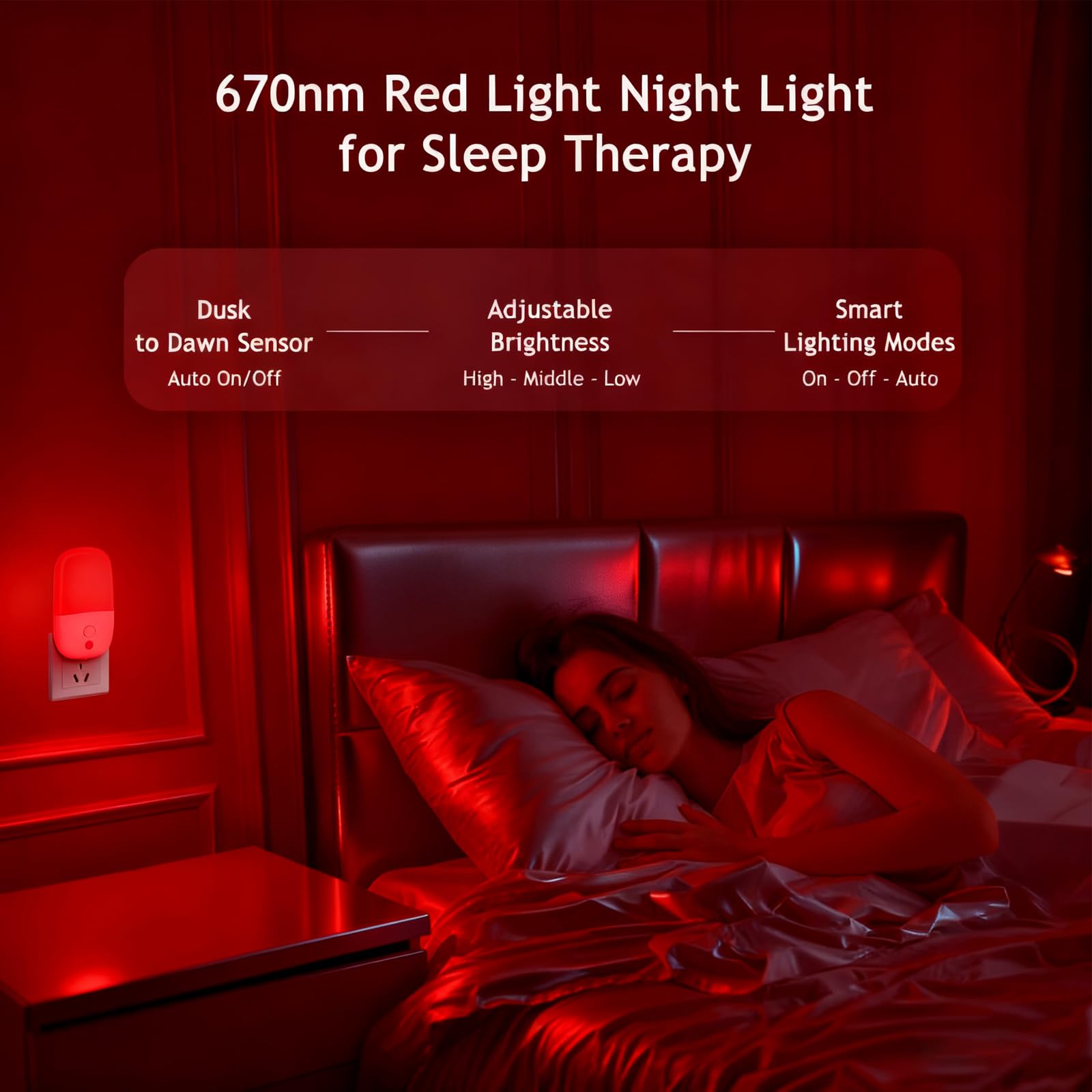 670nm Red Light Night Light for Sleep Therapy 3 Pack Auto On Off Dimmable Night Light with Dusk — view 2