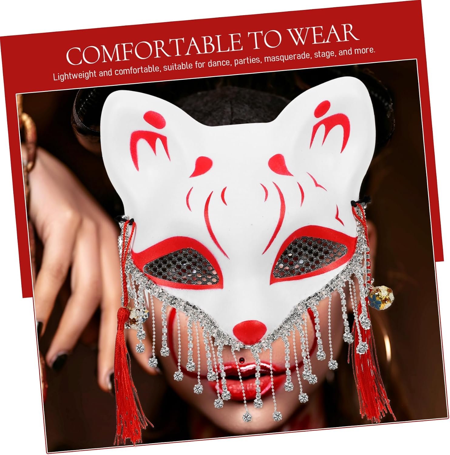 Halloween Half Face Fox Mask Rhinestone Party Mask for Cosplay