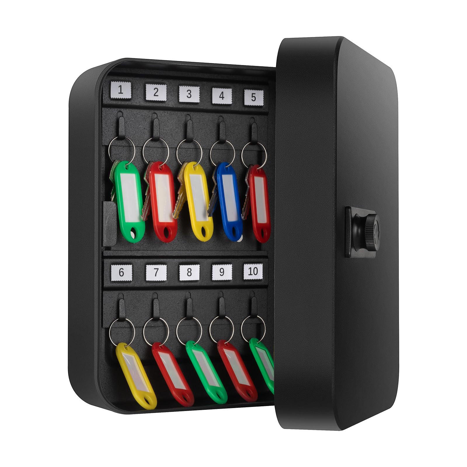 Crinwaki Key Box Wall Mounted, Key Cabinet with Combination Lock for 20 Keys, Key Lock Box with Colorful Key Tags & Indexing Numbers & Mounting Harware