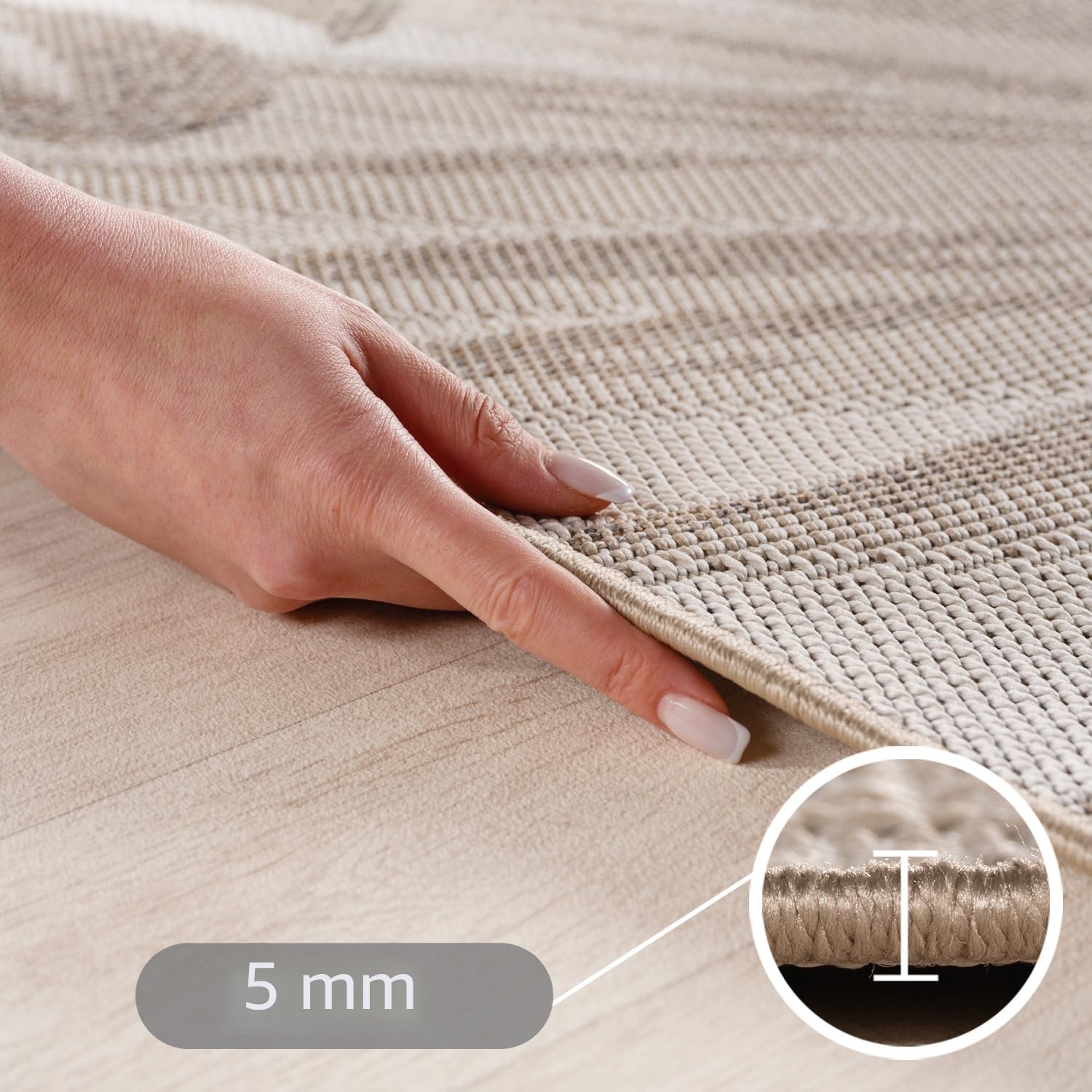 HomebyHome Tapis Extérieur Beige 240x340 cm Résistant aux Intempéries UV Facile d'entretien Motif Feuilles de Palmier pour Balcon Terrasse Jardin Salon