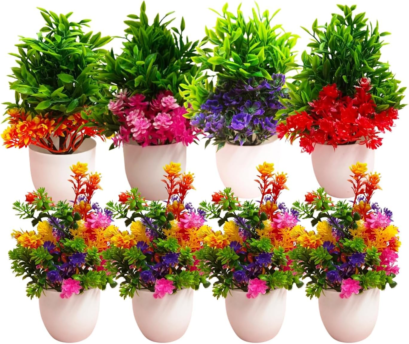 Dekorly Artificial Potted Plants, Artificial Plastic Eucalyptus Plants Small Indoor Potted Houseplants, Small Faux Plants for Home Decor Bathroom Office Farmhouse (White-Roundpot)