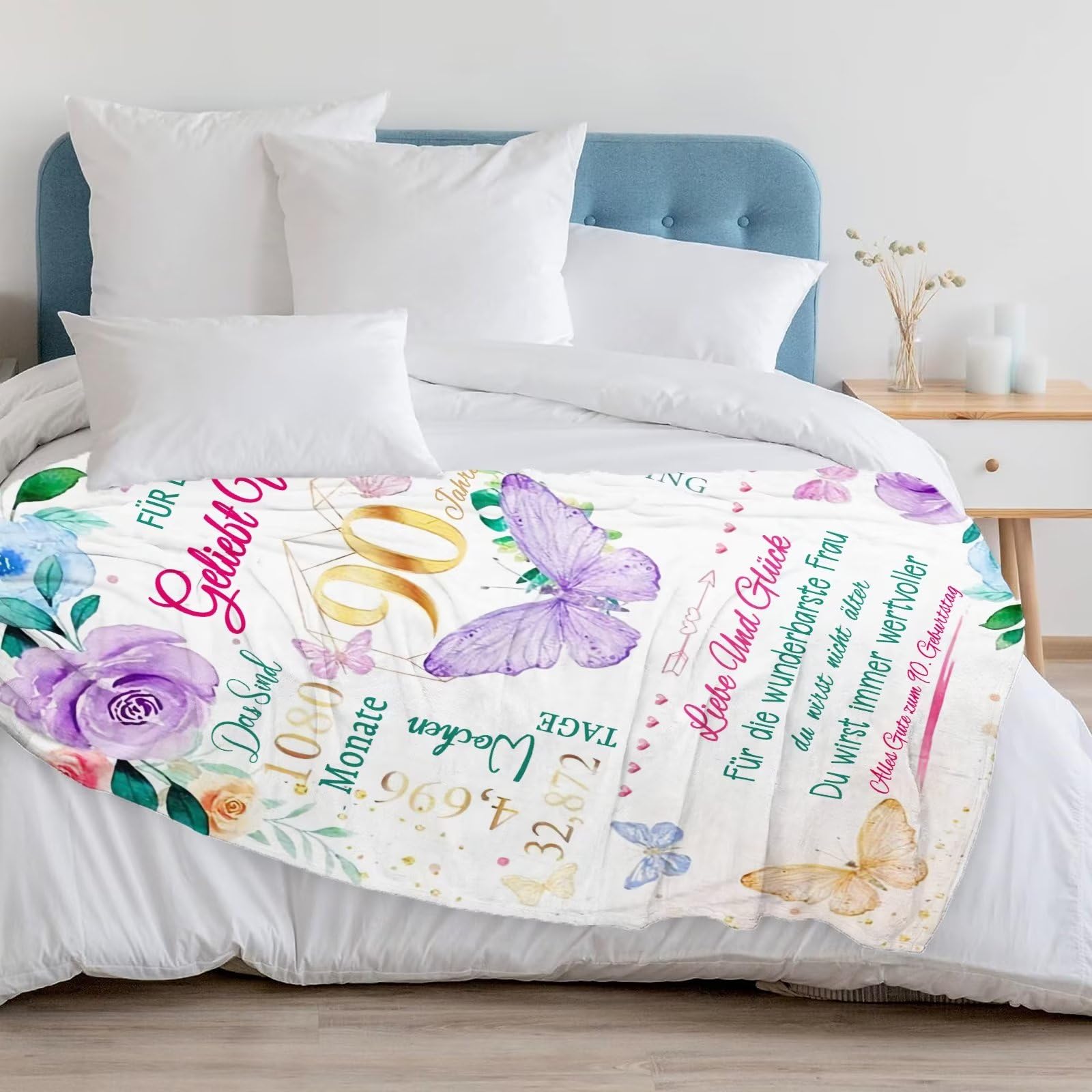 90. Geburtstag Geschenkdecke – 152x127 Cm, Polyester, Personalisiert Mit Historischen Motiven