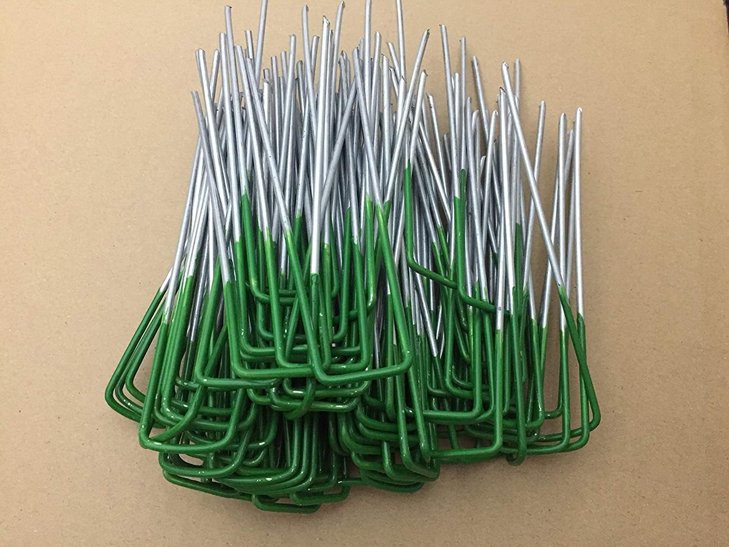 Half Green Artificial Grass Turf U Pins Metal Galvanised Pegs Staples Weed (50)