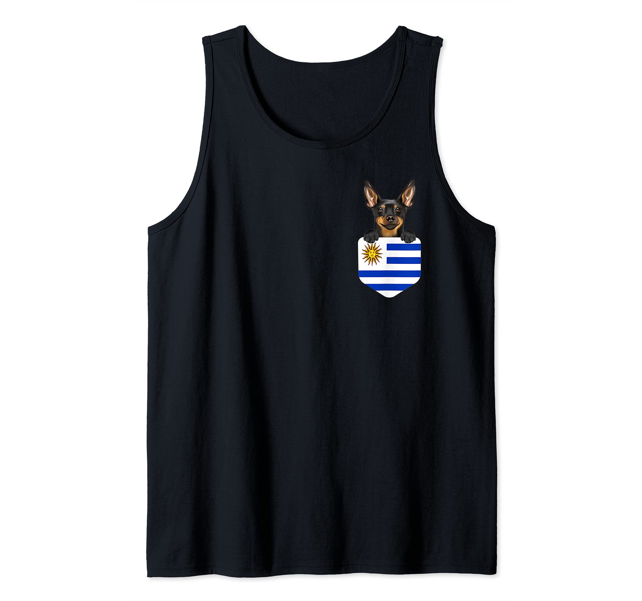 Uruguay Flag Miniature Pinscher Dog In Pocket Tank Top, Black