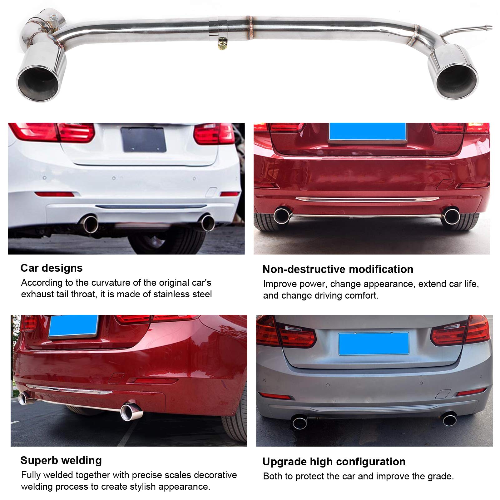 Qiilu Exhaust Tip, Stainless Steel Tail Throat Exhaust Tip