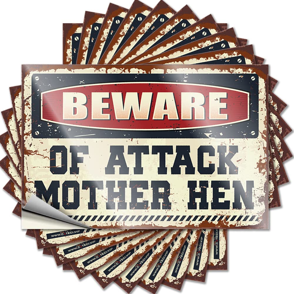 Beware of Attack Mother Hen Teens Stuff Colorful DIY | Smiley Face Tattoos Helmet Removable Vinyl Sticker Decal(12X18CM)