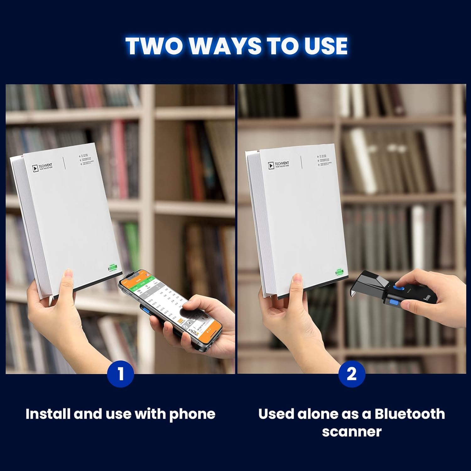 Eyoyo 2D Backclip Bluetooth Barcode Scanner, Barcodeleser für Handy mit 1600 mAh Akku, QR 1D Wireless Code Scanner für Android iOS iPhone