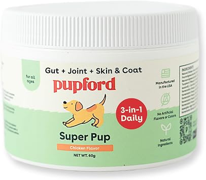 Pupford Super Pup 3-in-1 Daily Dog Supplement, Skin, Coat, Joint, and Gut