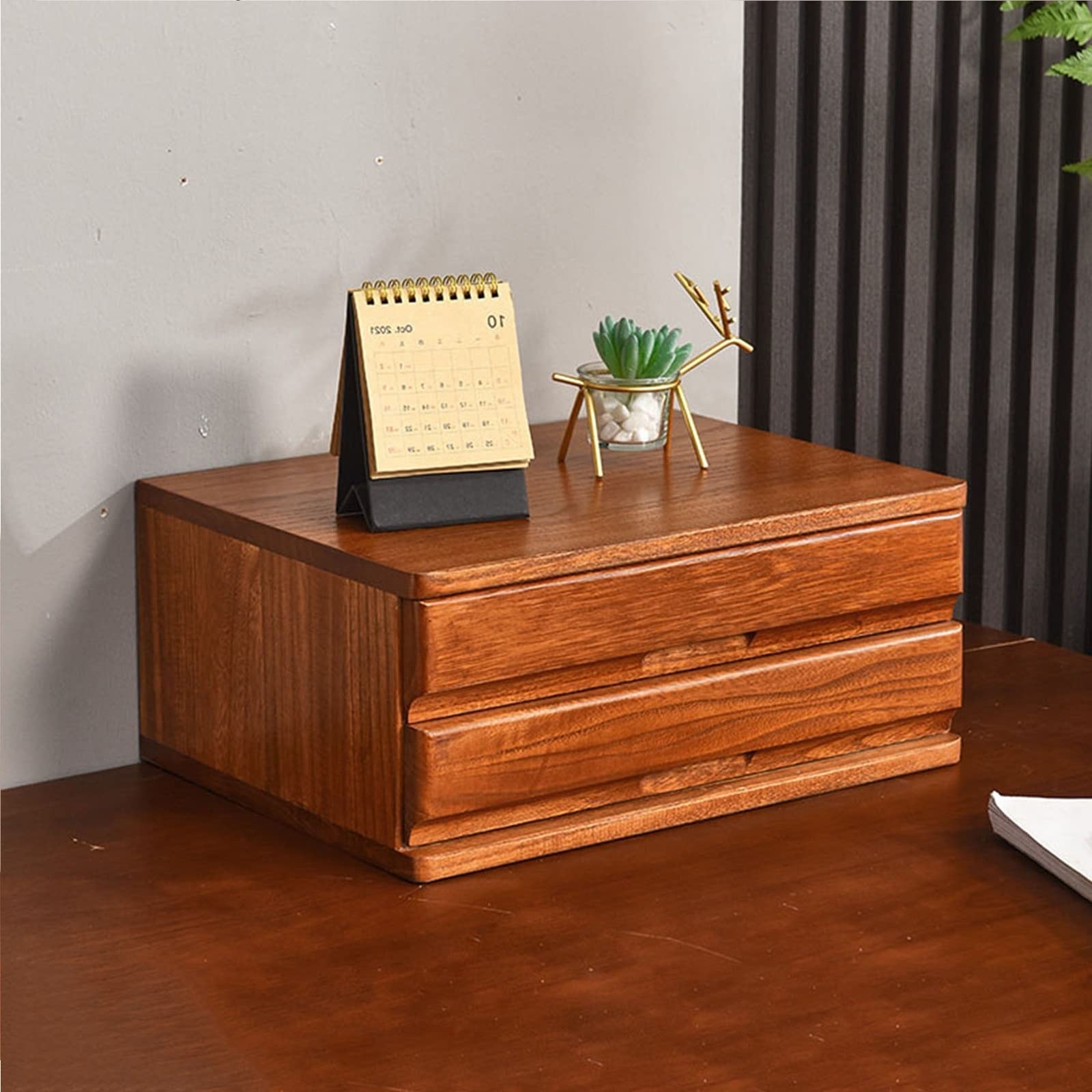 Solid Wood Desk File Cabinet-Stackable Drawer Storage,2-Tier For Makeup & Office Supplies,Stylish & Functional Desktop Storage Solution,