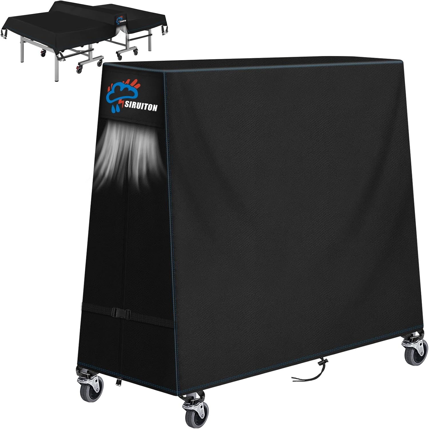 SIRUITON Ping Pong Table Cover,520D Outdoor Table Tennis Table Covers,All Weather Protection,Waterproof Sunproof Indoor & Outdoor,Black 65"L x 28"W x 72.8"H