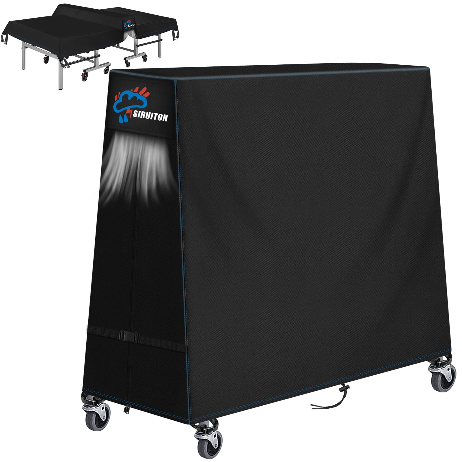 SIRUITON Housse de table de tennis de table Compatible avec les tables pliantes et fixes, résistance élevée, imperméable et respirable en 500D, protection pour table de ping-pong（173x77x158cm）