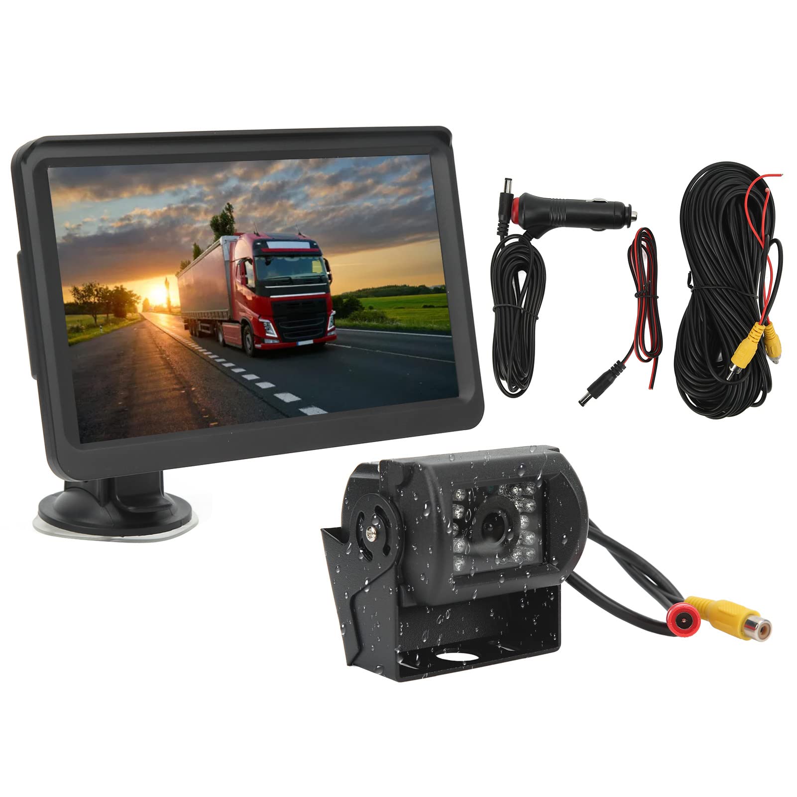 Brilluxa Monitor de Câmera de Ré 7in com 18 LEDs, Visão Noturna, Painel Veicular com