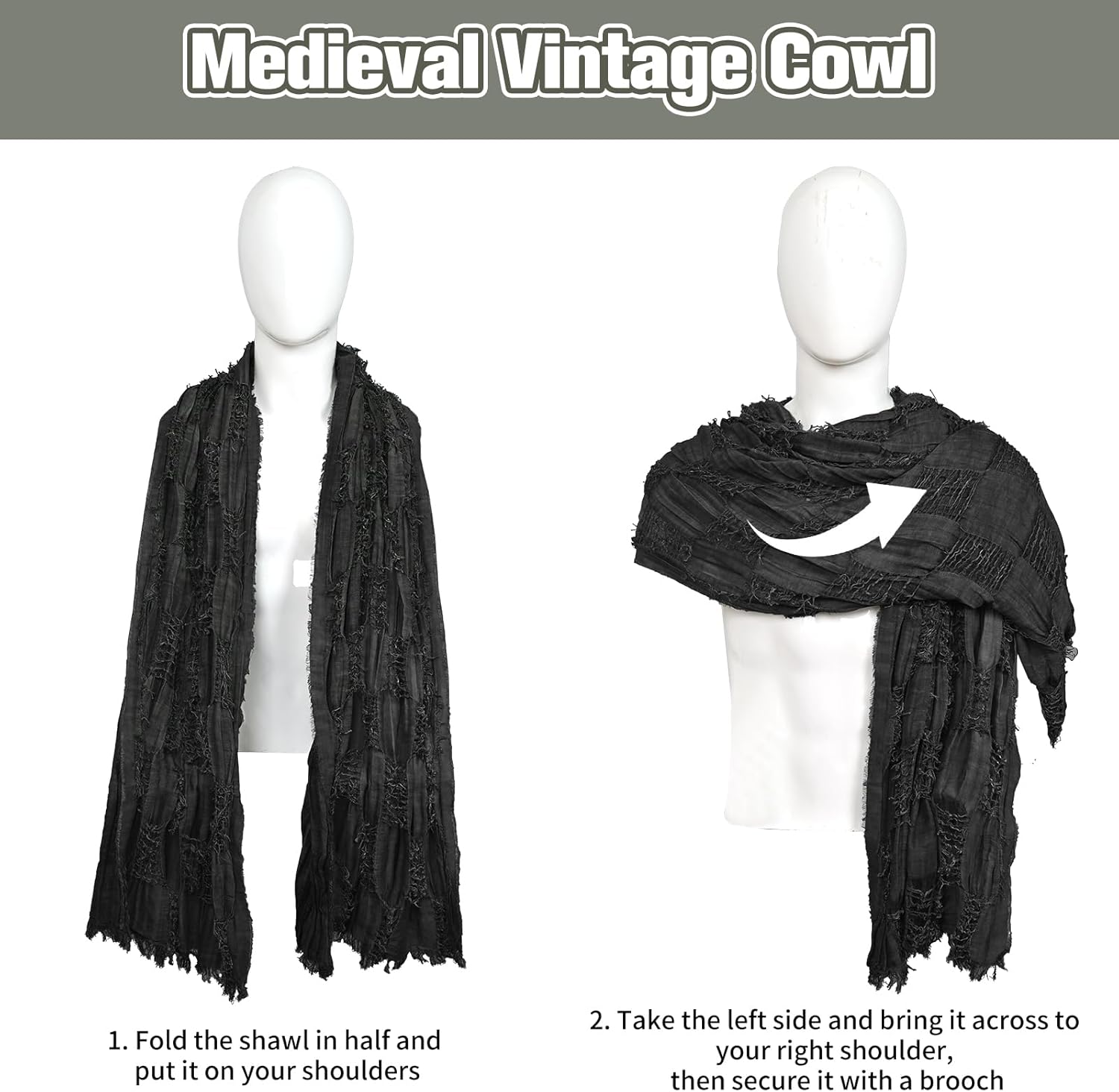 Wrap Dune Hooded Shawl Medieval Cloak Renaissance Costume Cape Shaman Cowl With Viking Brooch - Image 2