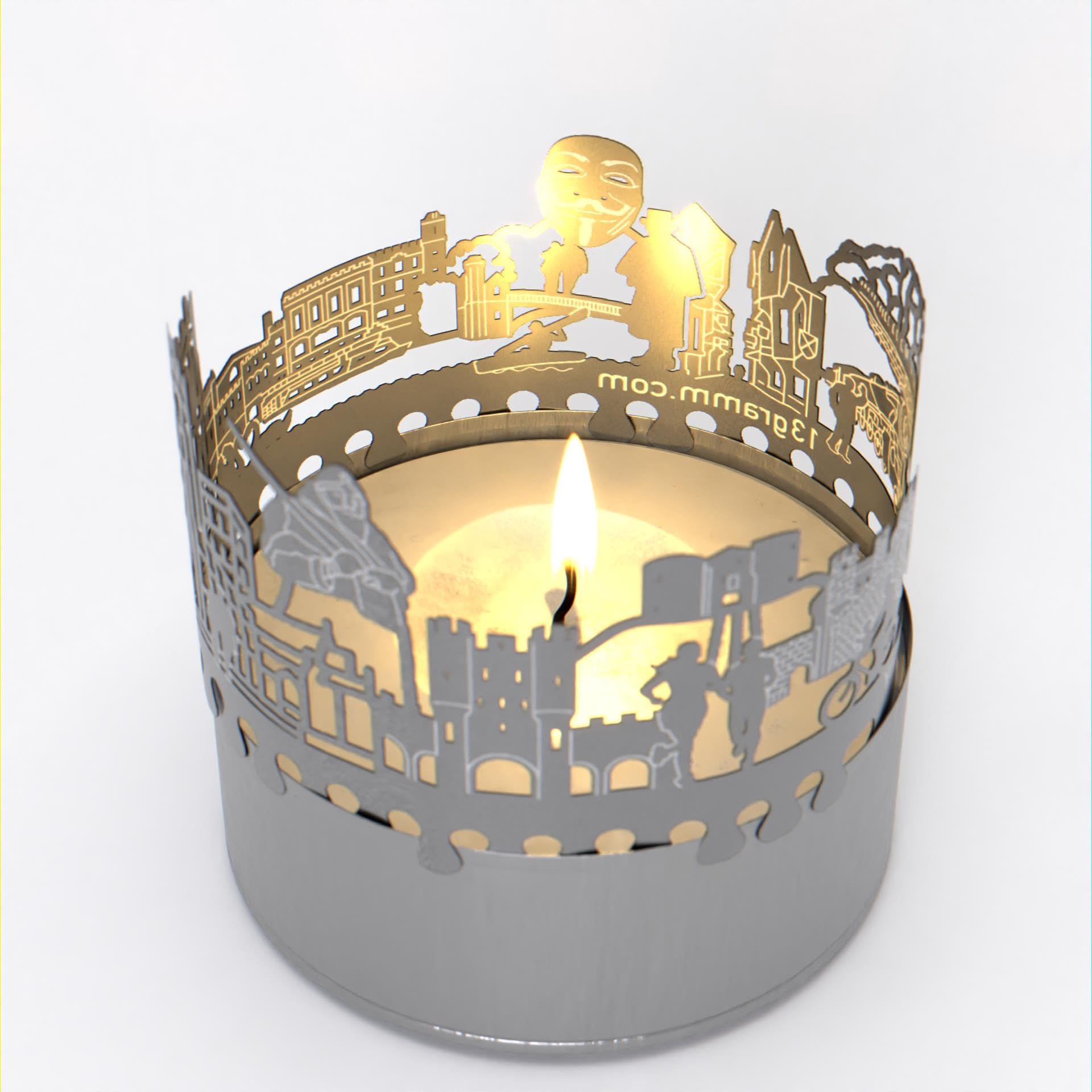 13Gramm Stainless Steel York Skyline Shadow Play: Transformative Candle Attachment | Mesmerizing Room Decor With Silhouette Projections, Perfect York Souvenir