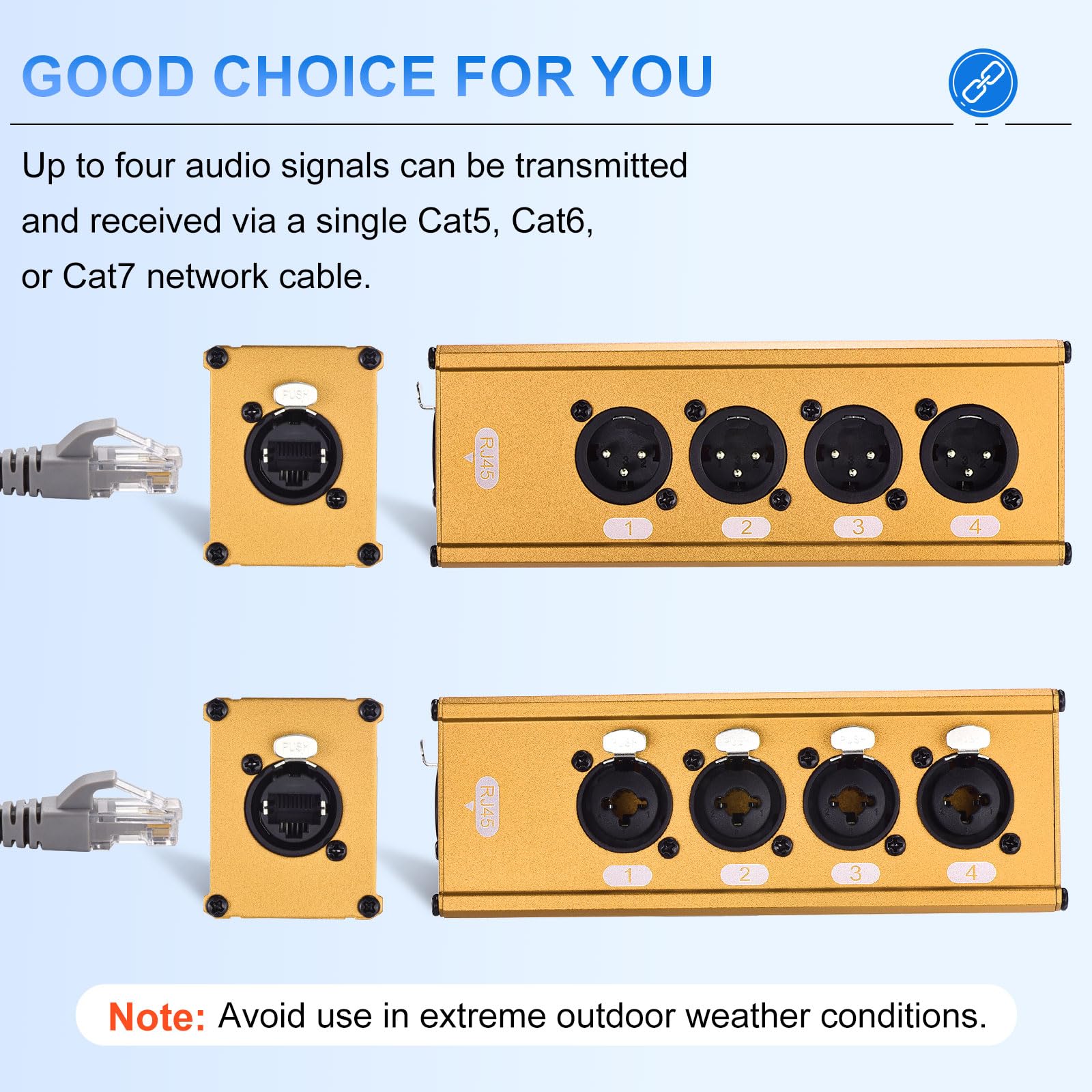 1 paio di cavi XLR a 4 canali a 3 pin multi rete XLR, XLR su prolunga Ethernet RJ45, adatto per Cat5/Cat6/Cat7, per illuminazione audio da palco, oro