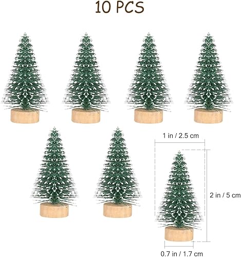 Miniatura 6 de VICASKY Cepillo para botellas, 10 unidades, 2.0 in, árboles de Navidad en miniatura, árbol de pino con base de nieve y madera, árboles de Navidad