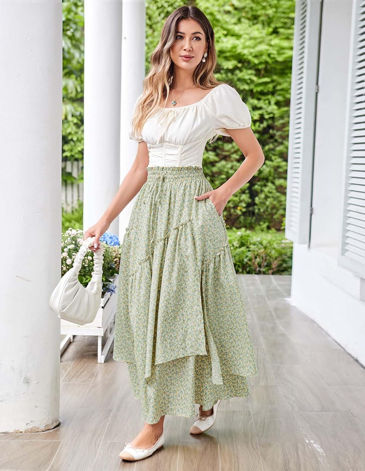 Scarlet Darkness Women Floral Print Boho Skirt Elastic High Waist Long Maxi Skirts with Pockets - Image 7