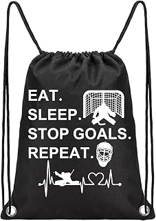 Hockey Bag Hockey Goalie Gift Eat Sleep Stop Goals Repeat Drawstring Backpack Hockey Sport Sackpack