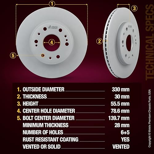 Miniatura 3 de Metrix - Rotor de freno de disco ventilado con revestimiento frontal prémium para modelos Chevrolet, Cadillac, GMC