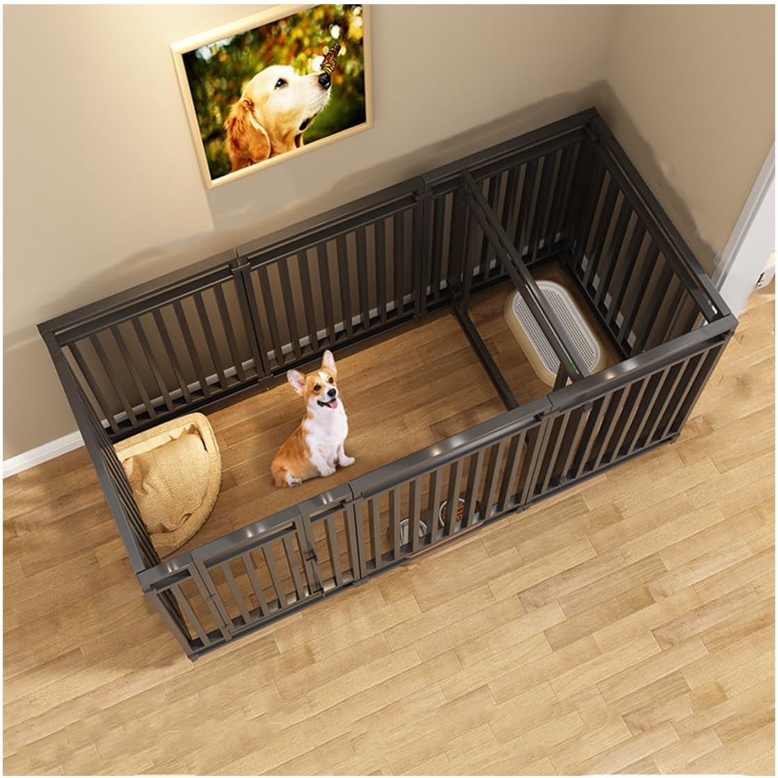 Heavy Duty Metal Dog Playpen - Portable Puppy Exercise Fence with Lockable Door - Indoor/Outdoor Pet Playpen - DIY Pet Barrier (Black, 210x70x100cm)