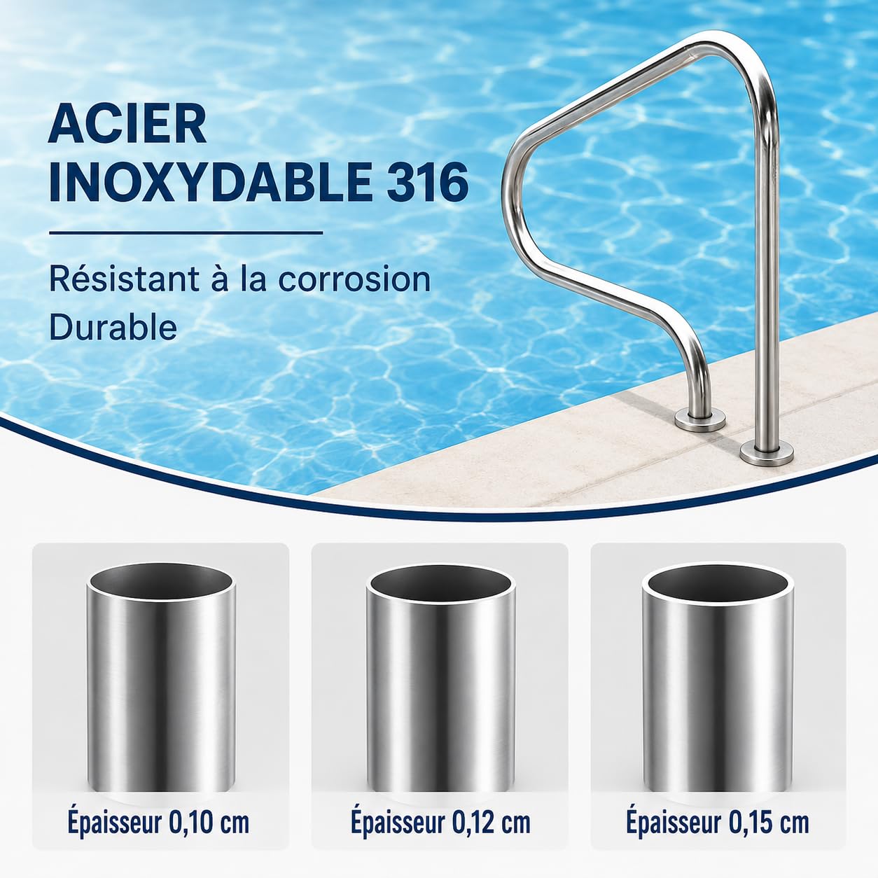 Main Courante Piscine Inox 316 80 cm Argent Intérieur Extérieur