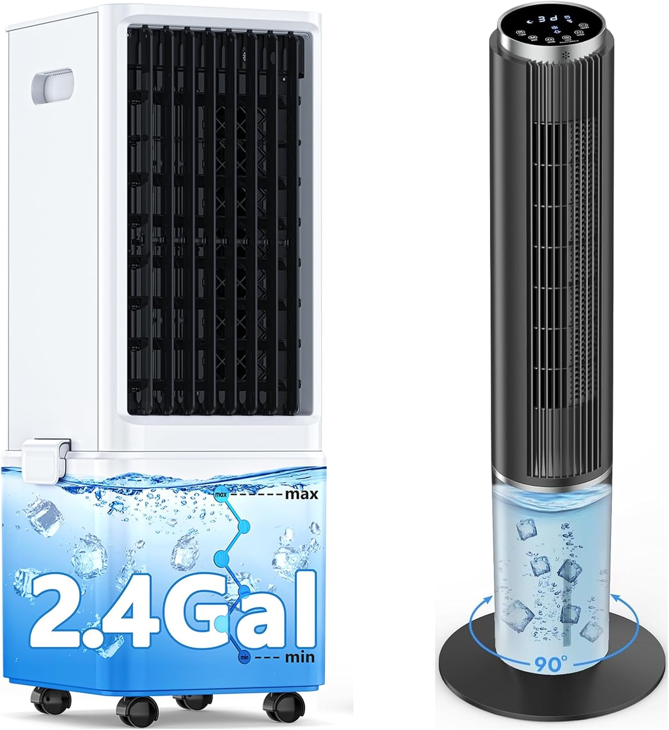 42 INCH Windowless Portable Air Conditioners w/4 Modes & 3 Speeds, Swamp Cooler Air Conditioner, 90° Oscillating AC Unit for Bedroom Bundle with Waterless Alert, 2.4-Gal Tank for 20H Cooling