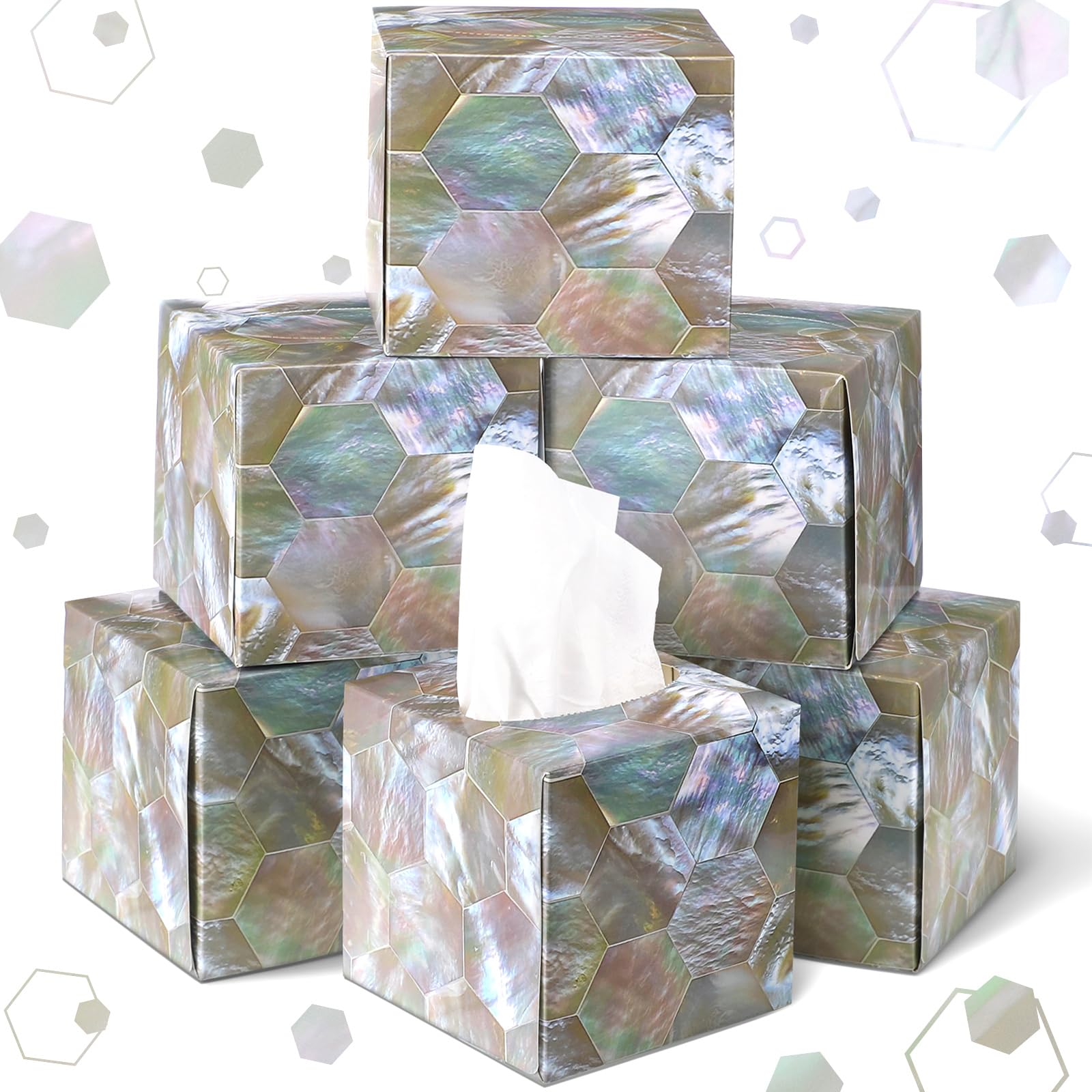 Marsui 4.7 Inch Large Tissue Cube Boxes 2 Ply 7.18 * 8.7 Inch Facial Papers Large Tissues Boxes Cover Bulk Travel Size Face Facial Cube Pack Upright Face for Bathroom Kitchen Bedroom(Pearl Shells)