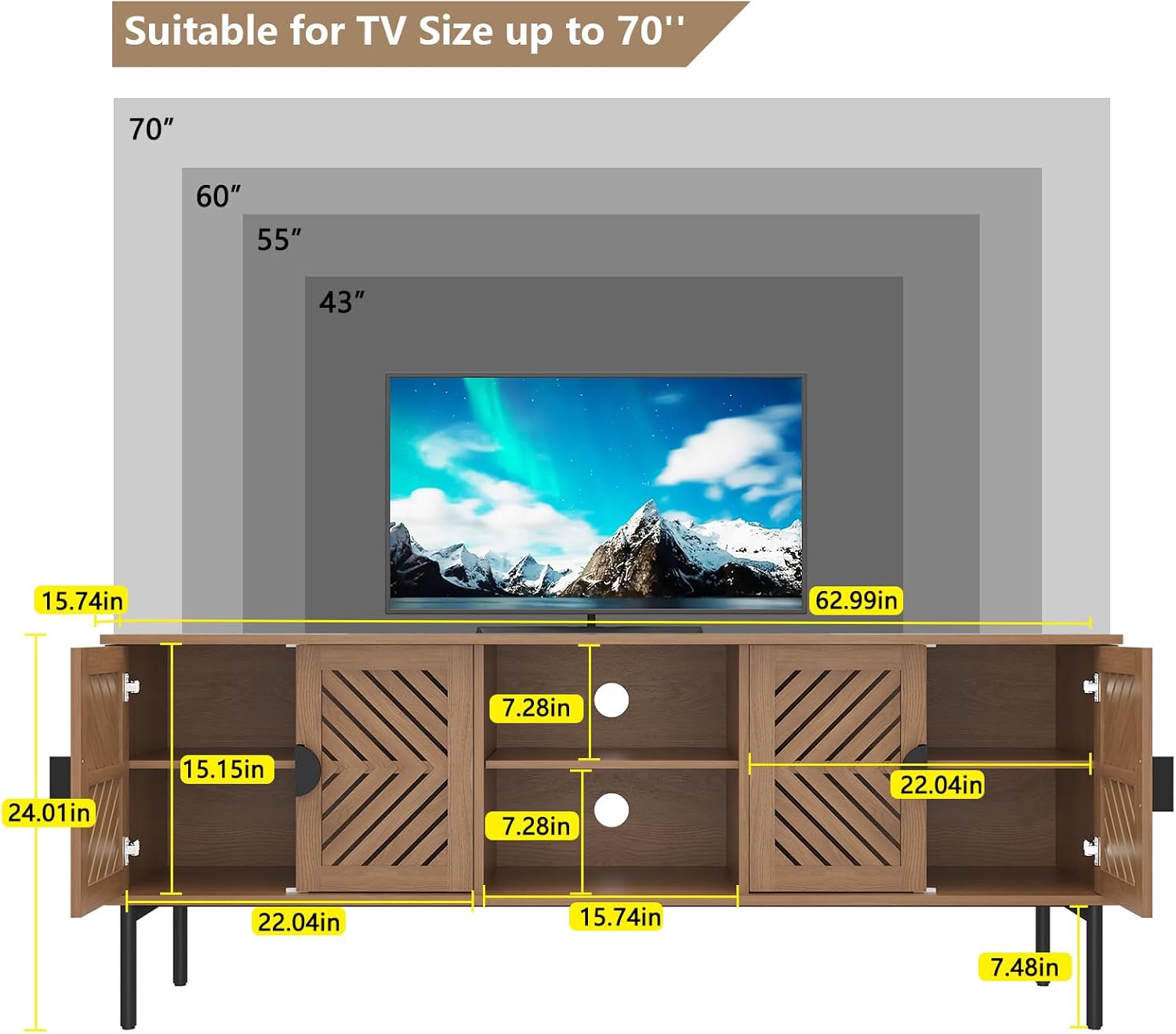 ARTPOWER 63" Modern TV Stands for Living Room, Long Entertainment Center with Storage, TV Console for 55 60 65 70 Inch TV, Bedroom TV Cabinet with Doors, Wood Media Console, Television Stand, Wood image 2 of 6 B0DJ75CKSC