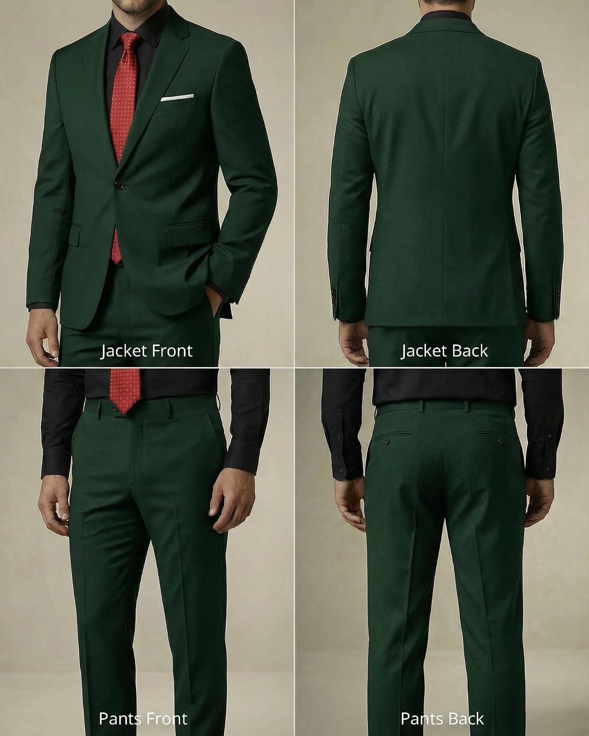 MrSure Men's 2 Piece Slim Fit Suit with Stretch Fabric, One Button Solid Jacket Pants & Tie Set image 3