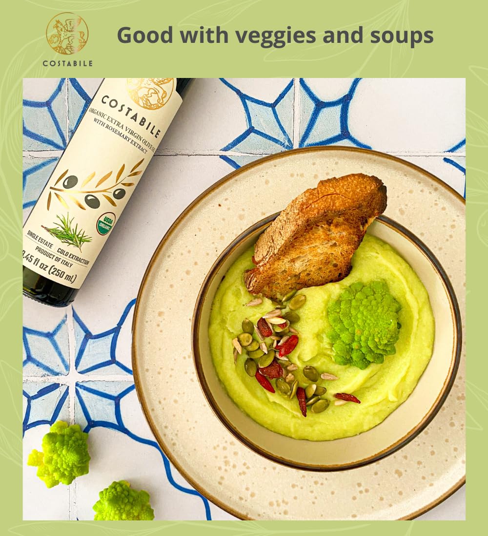 Rosemary Olive Oil - Extra Virgin, Organic Rosemary Oil Cold Pressed from Puglia, Italy - Ideal for Cooking, Dressing, Marinades, Veggies - COSTABILE 8.45 Fl. Oz.