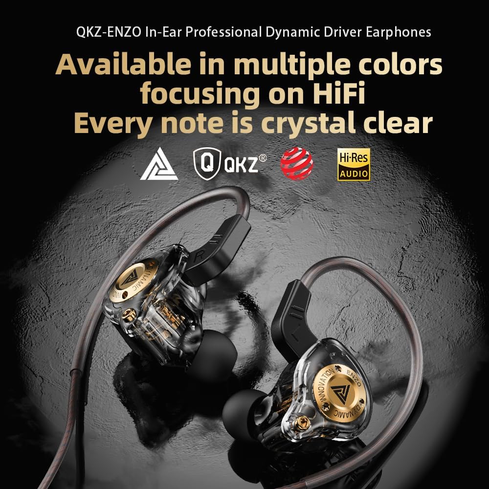 Wired Gaming Headphones IEM Earphones with 1DD，QKZ ENZO in Ear Monitor, HiFi Earbuds, Bass Sound with New 11mm Dynamic Driver for Video Music Gaming (White, Mic)