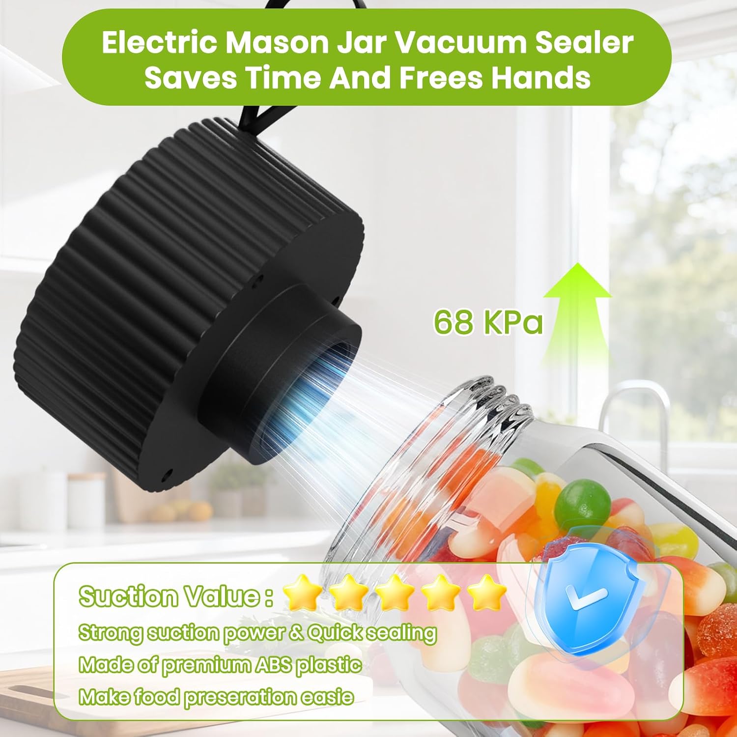 Electric Mason Jar Vacuum Sealer Kit, One-Touch Electric Sealing， for Wide-Mouth Regular-Mouth Mason Jars, Portable Vacuum Sealer for Jars, Gifts for Mom, Grandma(2026 Upgraded)