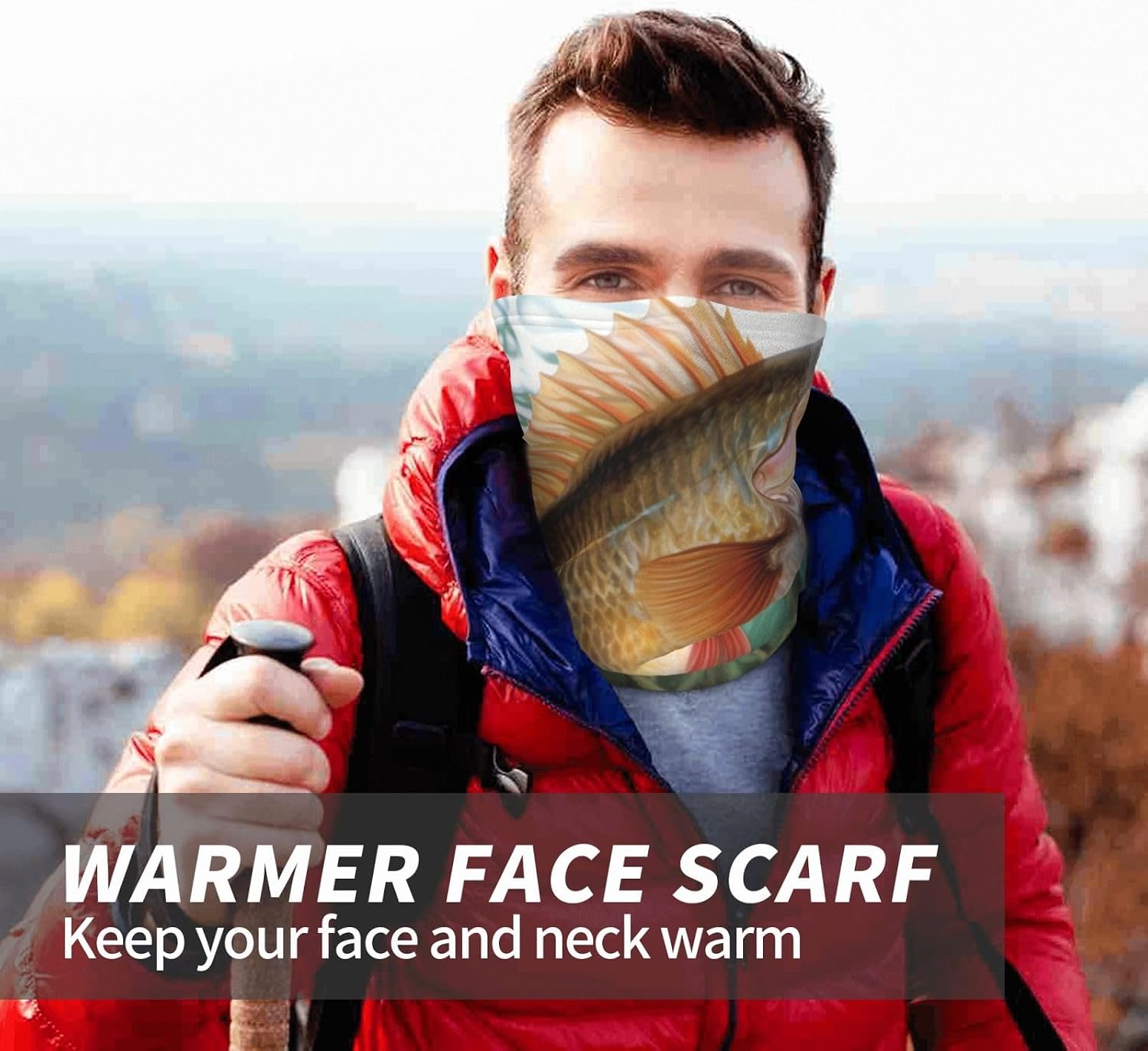 Neck Warmer Winter, Fish Print For Cold Weather Winter Face Mask,Thick Warm Neck Gaiter Face Scarf,For Men Women Skiing Cycling - With Rope