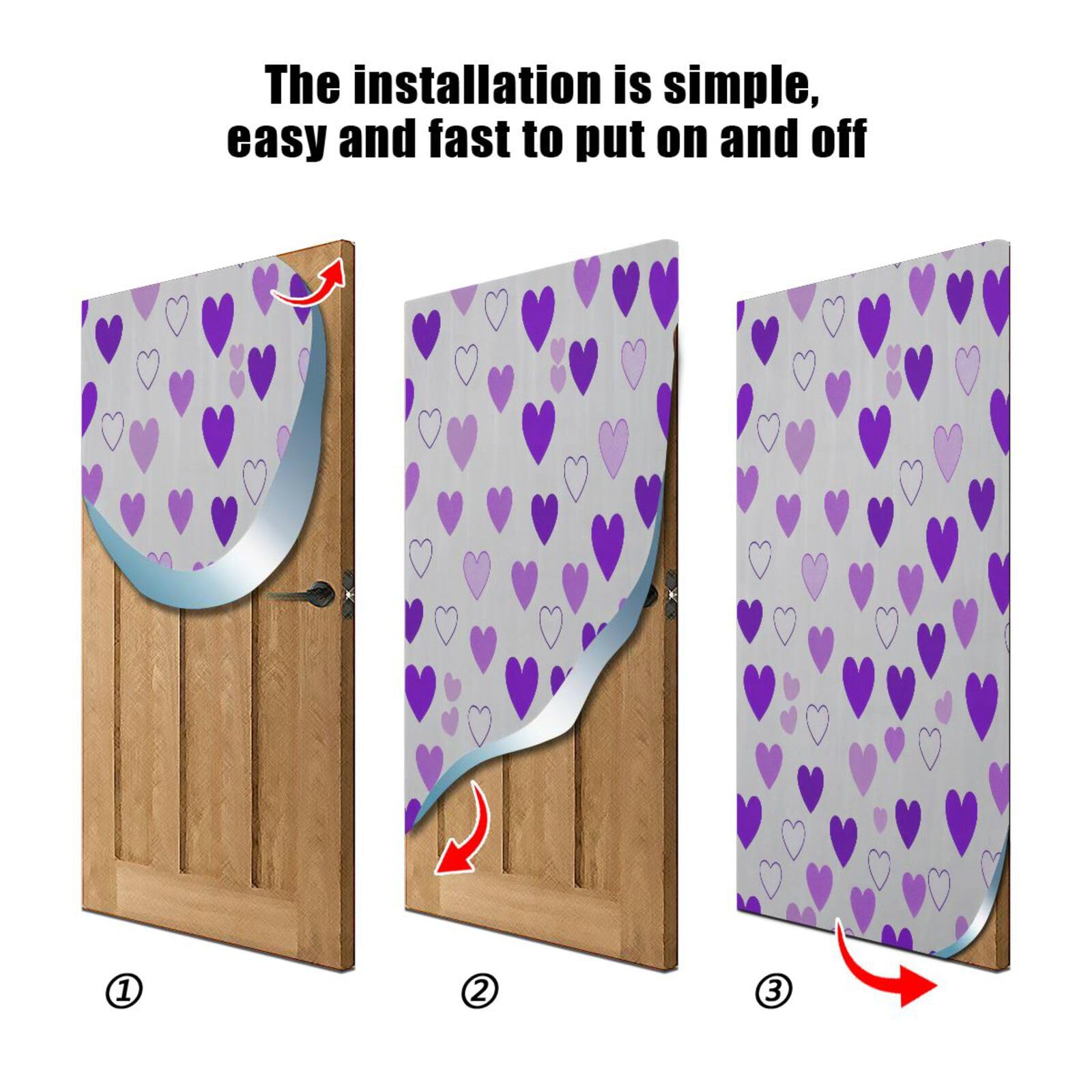 FLildon Violet Heart Love Valentine's Day Door Cover Decoration, Party Accessory Porch Decor for Festive Ornament Room Door Covers 36 x 98 Inch