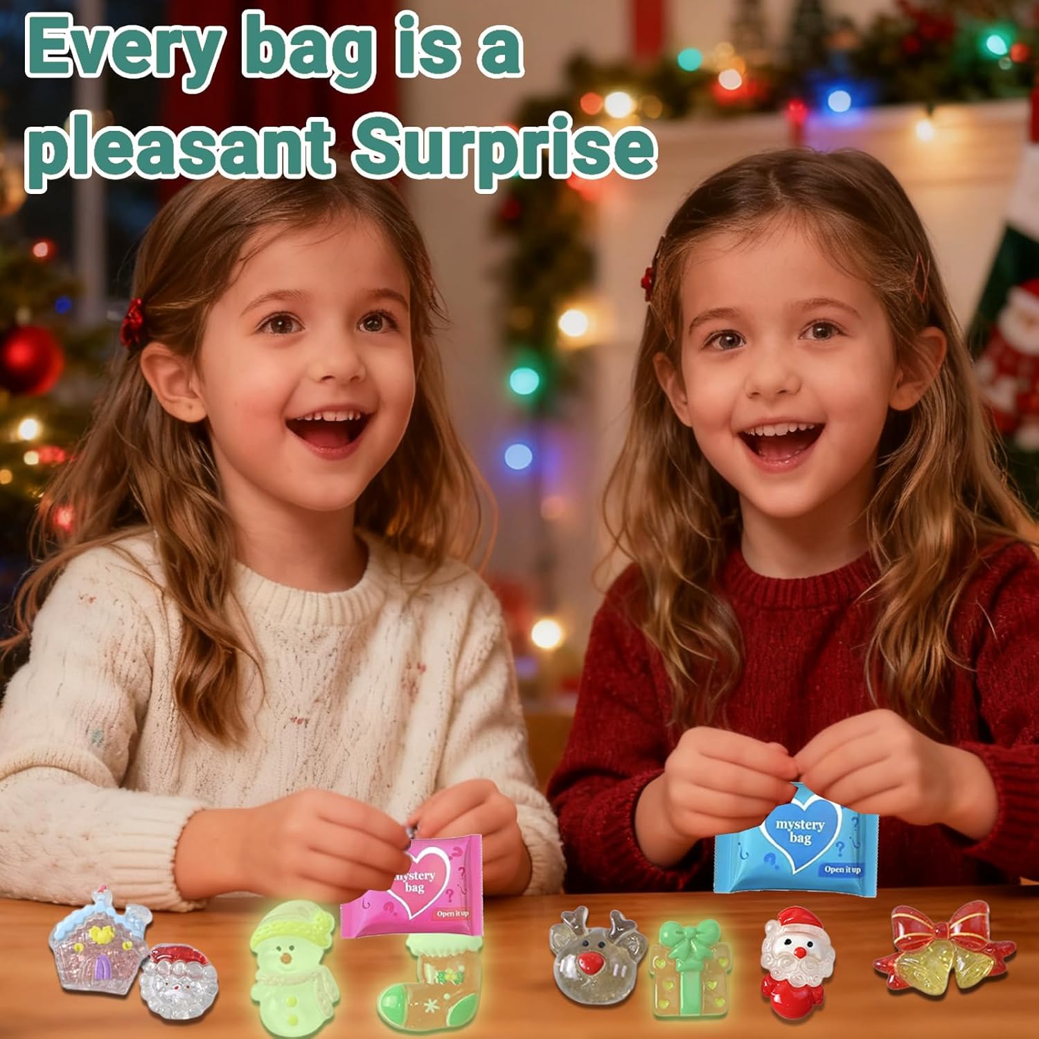 100 Pcs Mini Christmas Resin Figurines Blind Bags: Mystery Glow in The Dark Toy Pack with Tiny Holiday Charms for Kids Crafts, Dollhouse Christmas Decorations, Stocking Stuffers & Party Favors